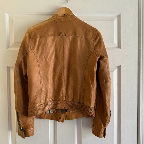 Vintage Banana Republic Genuine Leather Tan Bomber Moto Jacket Size Medium Soft - Picture 5 of 9